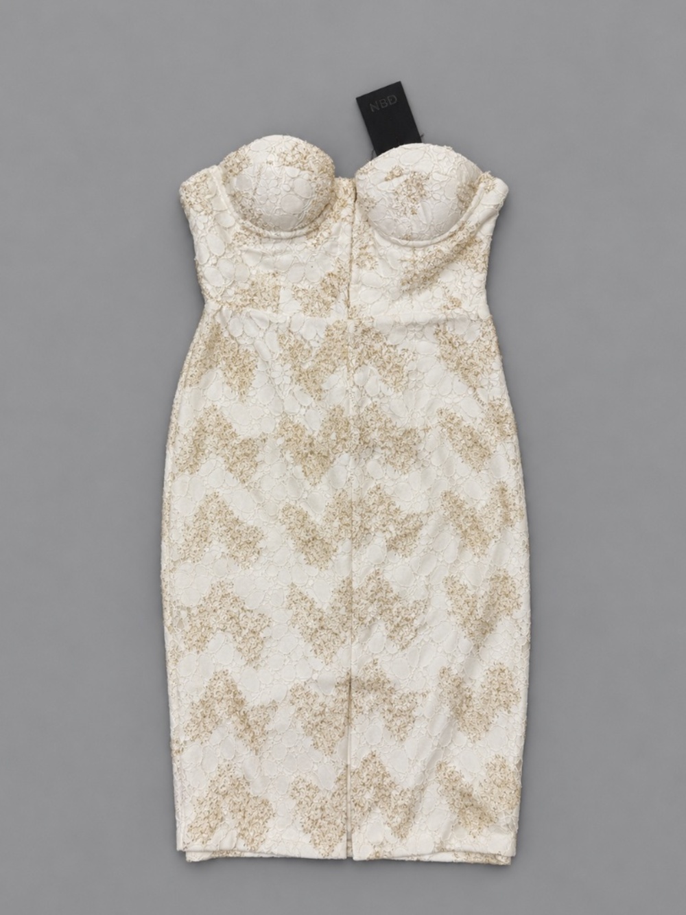 NBD Ivory Gold Embellished Lace Bustier Midi Dress – Size XS NWT